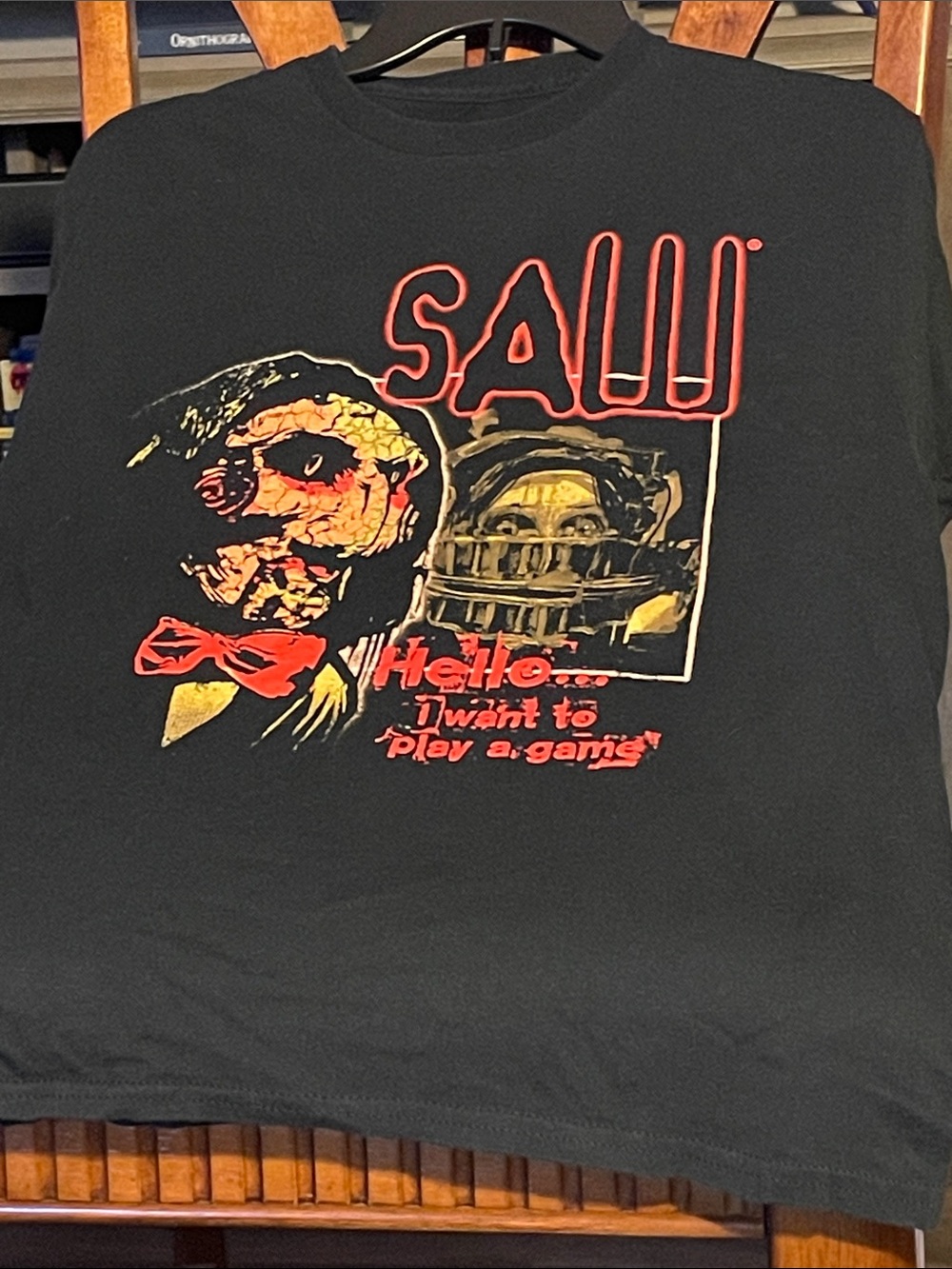 Saw Graphic Short Sleeve Tee - Black with Red and Yellow Print